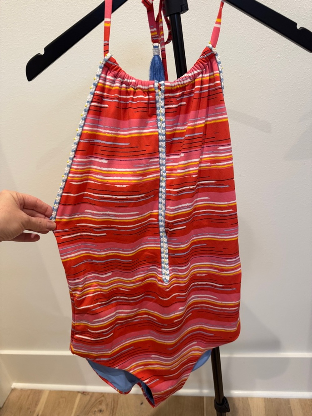 Dolce Vita Red and Pink Striped Halter One-Piece Swimsuit
